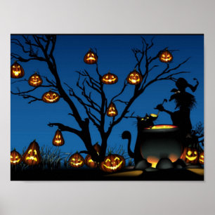 Halloween Witch med pumpor Poster