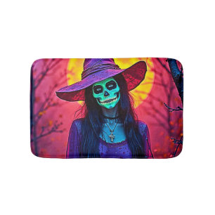 Halloween Witch med Skull Ansikte Design Badrumsmatta