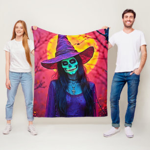 Halloween Witch med Skull Ansikte Design Fleecefilt
