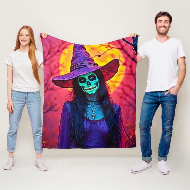 Halloween Witch med Skull Ansikte Design Fleecefilt (På plats)
