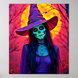 Halloween Witch med Skull Ansikte Design Poster