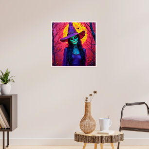 Halloween Witch med Skull Ansikte Design Poster