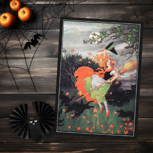 Halloween Witch med Svarta katter Kort