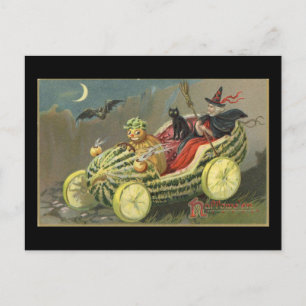 Halloween Witch Melon Tävling Car Vintage Vykort