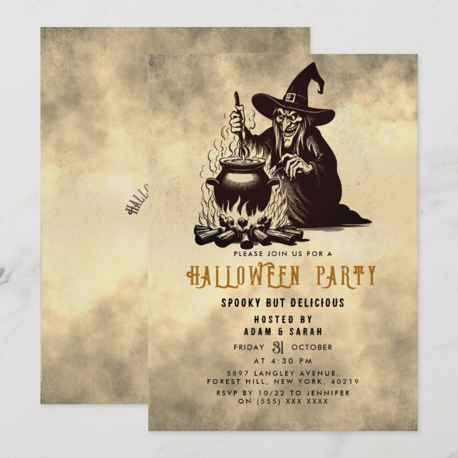 Halloween Witch-middag Inbjudningar (Fram/baksida)