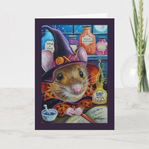 Halloween Witch Mouse & Potion Watercolor Art Kort