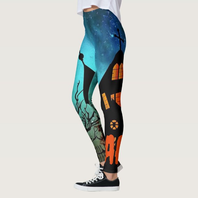 Halloween Witch Night Orange Monogram Leggings (Vänster)