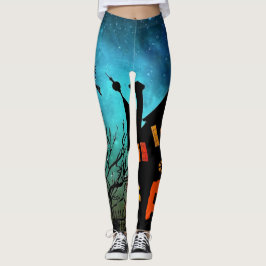 Halloween Witch Night Orange Monogram Leggings