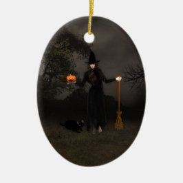 Halloween Witch och Black Cat Ornament
