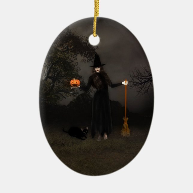 Halloween Witch och Black Cat Ornament (Framsidan)
