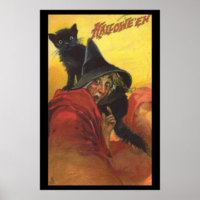 Halloween Witch och Black Cat Poster (Framsidan)