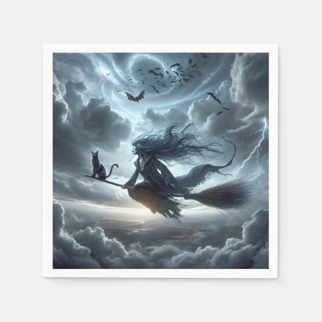 Halloween Witch och Cat på ett rum Pappersservett (Framsidan)
