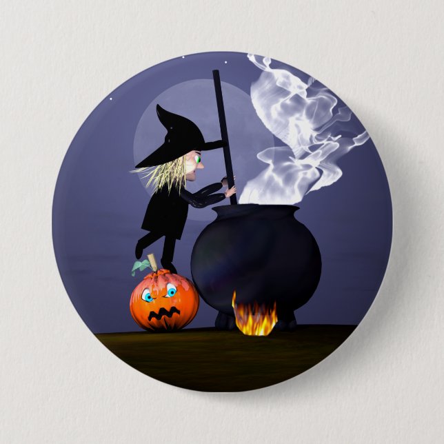Halloween Witch och Cauldron Knapp (Framsida)