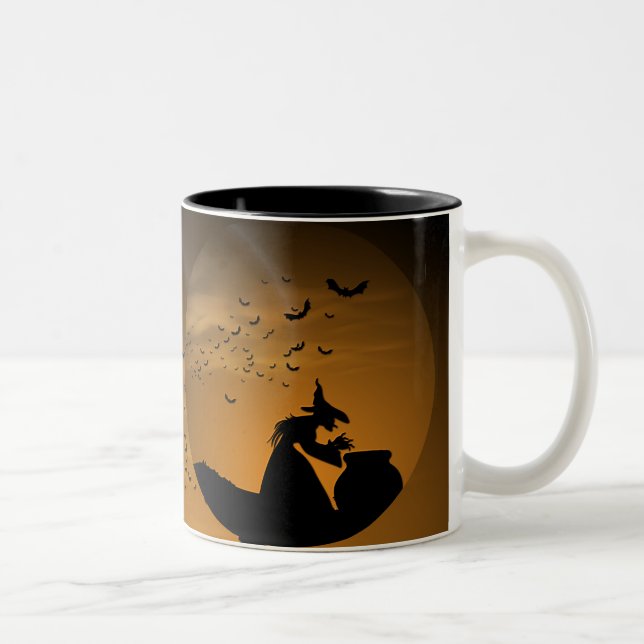 Halloween Witch och Cauldron med Fladdermöss Två-Tonad Mugg (Höger)