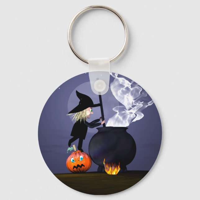 Halloween Witch och Cauldron Nyckelring (Framsida)