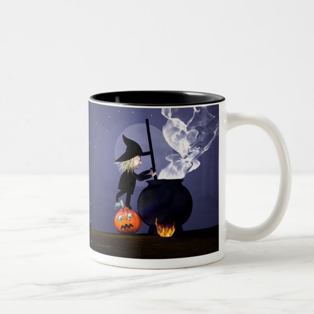 Halloween Witch och Cauldron Två-Tonad Mugg (Höger)