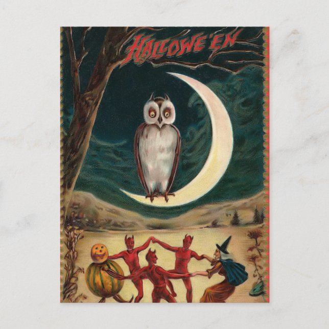Halloween Witch och Djävulen-vykort för inbjudan Vykort (Framsida)