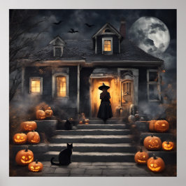 Halloween Witch och Haunted House Poster