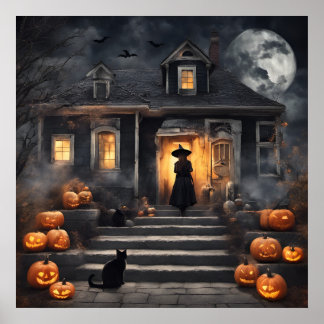 Halloween Witch och Haunted House Poster