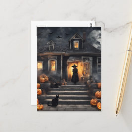 Halloween Witch och Haunted House Vykort