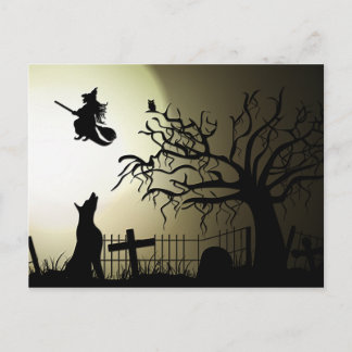 Halloween Witch och Howling Hund Vykort