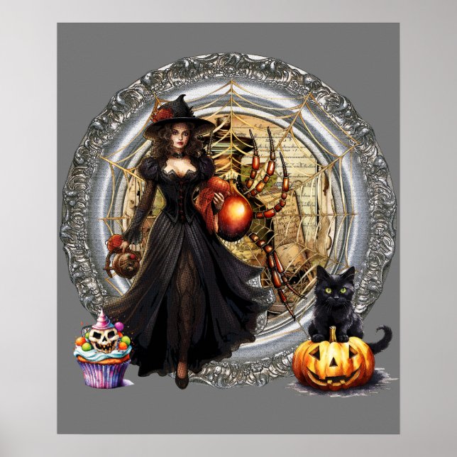 Halloween Witch och Kat Poster (Framsidan)