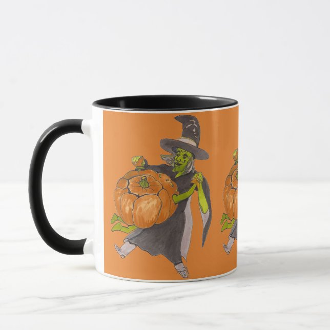 Halloween Witch och Pumpkin Dance Funny Designad Mugg (Vänster)