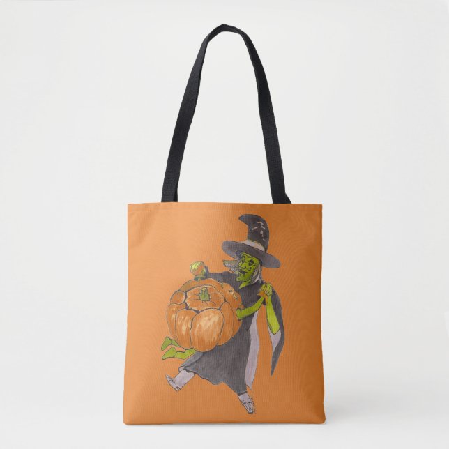 Halloween Witch och Pumpkin Dance Funny Designad Tygkasse (Framsida)