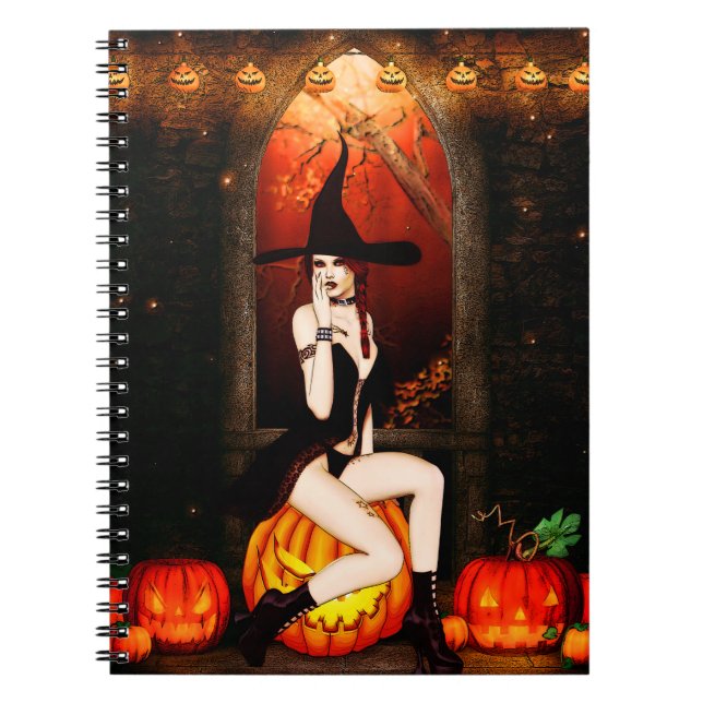 Halloween Witch och pumpor Anteckningsbok Med Spiral (Framsidan)