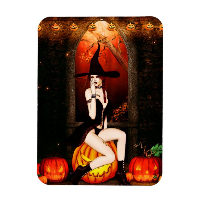 Halloween Witch och pumpor Magnet (Vertikal)