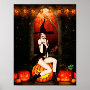 Halloween Witch och pumpor Poster