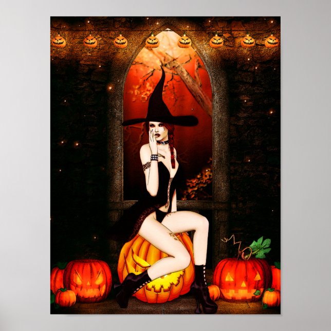 Halloween Witch och pumpor Poster (Framsidan)