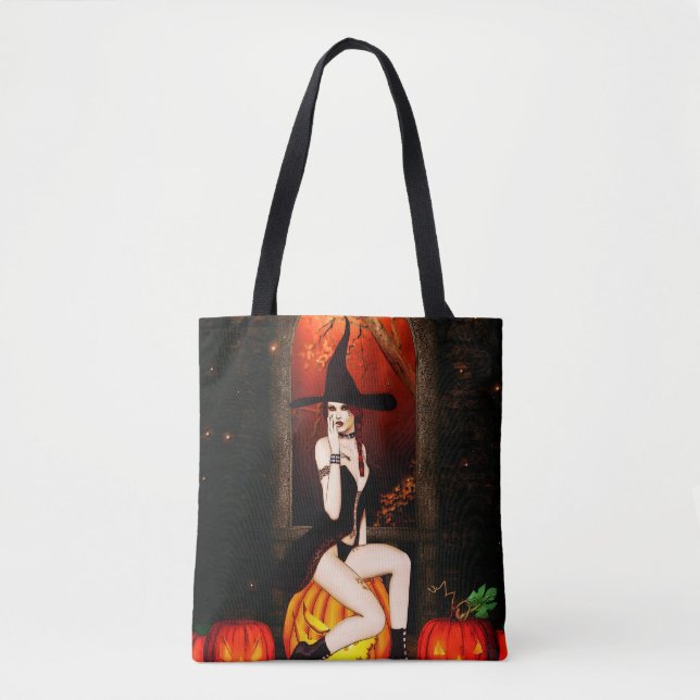 Halloween Witch och pumpor Tygkasse (Framsida)