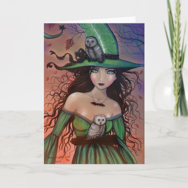 Halloween Witch och Uggla Card Kort (Framsida)