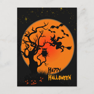 Halloween Witch och Uggla Halloween-vykort Vykort