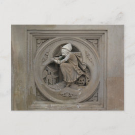 Halloween Witch på Broom 3d Stone Carving Photo Vykort