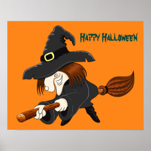 Halloween Witch på broom Poster