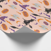 Halloween Witch på Broom Wrapping Papper med Boo