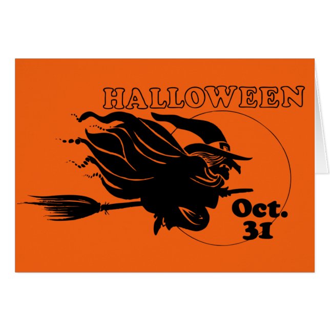Halloween Witch på Broomstick Roligt Greeting Card Hälsningskort (Framsidan Horizontal)