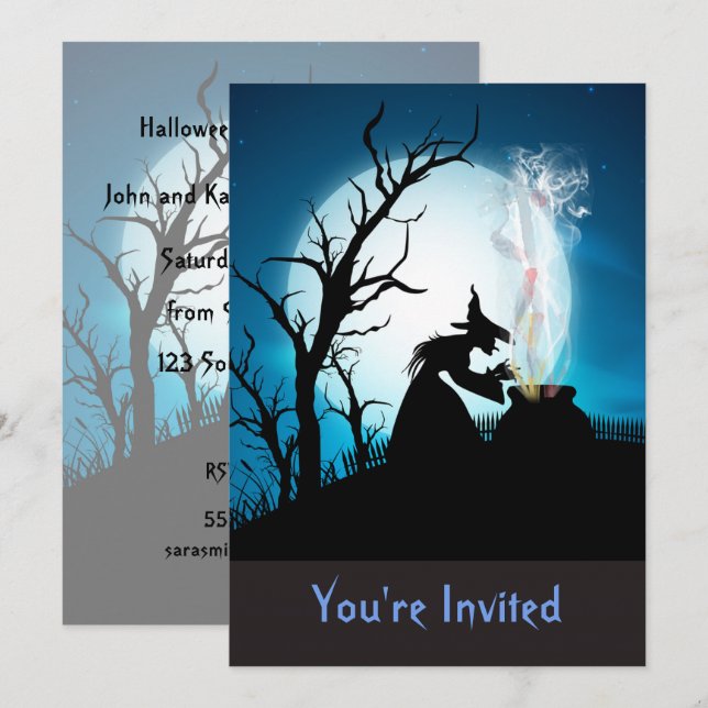 Halloween Witch på Culdron-inbjudan Inbjudningar (Fram/baksida)