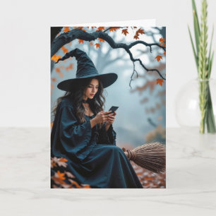 Halloween Witch på hennes rum och sms Kort
