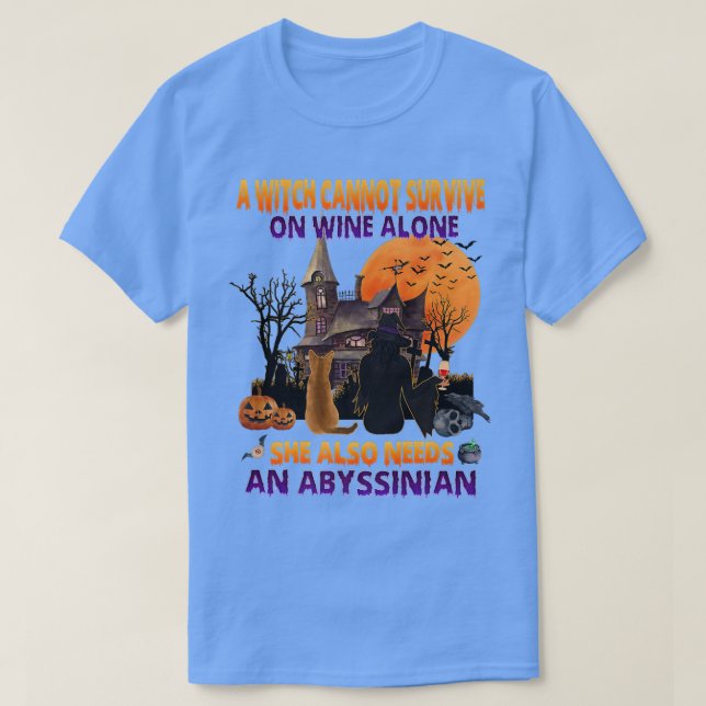 Halloween Witch på Vin och den ädla Abyssinanska k T Shirt (Design framsida)