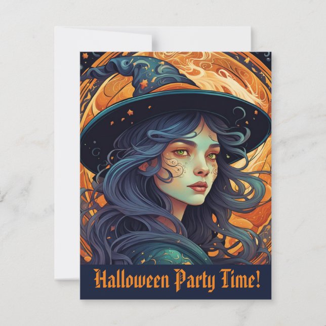 Halloween Witch Party-inbjudan vykort (Framsida)