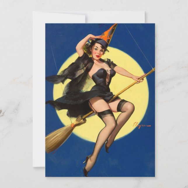 Halloween Witch Pin Up Girl Kort (Framsida)