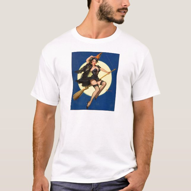 Halloween Witch Pin Up Girl T Shirt (Framsida)