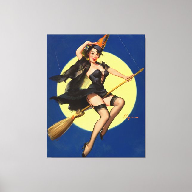 Halloween Witch Pin Up Girl Witch Canvastryck (Framsida)