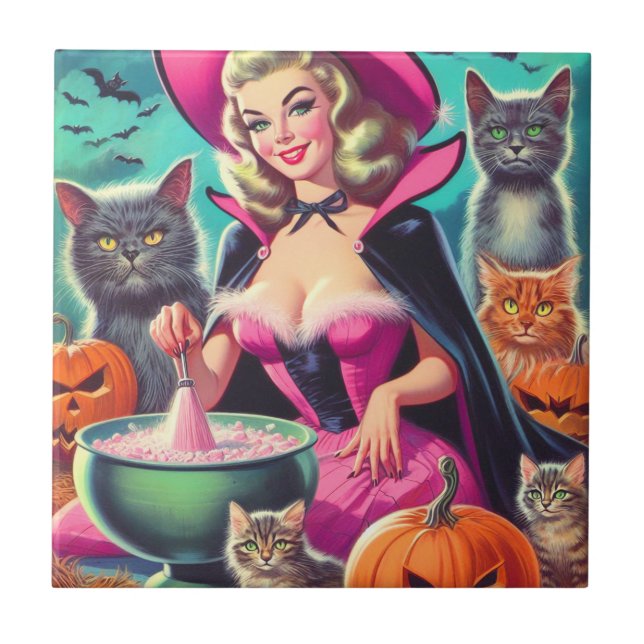 Halloween Witch Pin-up Kakelplatta (Framsidan)