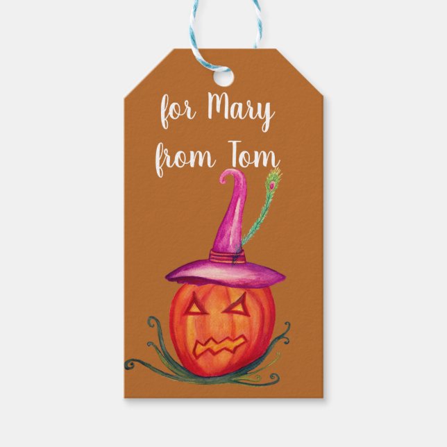 Halloween Witch Pumpkin Art Gift Märkre Presentetikett (Framsidan)