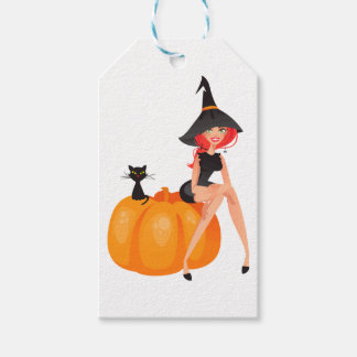 Halloween Witch Pumpkin & Black Cat Presentetikett