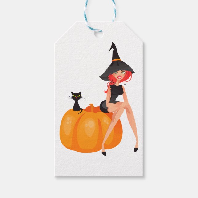 Halloween Witch Pumpkin & Black Cat Presentetikett (Framsidan)